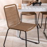 Togo - Jídelní stůl - Bílá / Teak - Allu / Teak - 200*100 _1+ Lindos Stohovací židle - Černá Alu / Latte Latte _6