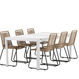 Togo - Jídelní stůl - Bílá / Teak - Allu / Teak - 200*100 _1+ Lindos Stohovací židle - Černá Alu / Latte Latte _6