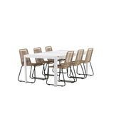 Togo - Jídelní stůl - Bílá / Teak - Allu / Teak - 200*100 _1+ Lindos Stohovací židle - Černá Alu / Latte Latte _6