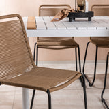 Togo - Jídelní stůl - Bílá / Teak - Allu / Teak - 200*100 _1+ Lindos Stohovací židle - Černá Alu / Latte Latte _6