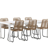 Togo - Jídelní stůl - Bílá / Teak - Allu / Teak - 200*100 _1+ Lindos Stohovací židle - Černá Alu / Latte Latte _6
