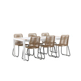 Togo - Jídelní stůl - Bílá / Teak - Allu / Teak - 200*100 _1+ Lindos Stohovací židle - Černá Alu / Latte Latte _6