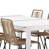 Togo - Jídelní stůl - Bílá / Teak - Allu / Teak - 200*100 _1+ Lindos Stohovací židle - Černá Alu / Latte Latte _6