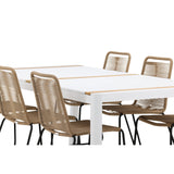 Togo - Jídelní stůl - Bílá / Teak - Allu / Teak - 200*100 _1+ Lindos Stohovací židle - Černá Alu / Latte Latte _6