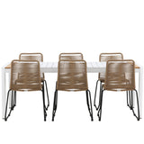 Togo - Jídelní stůl - Bílá / Teak - Allu / Teak - 200*100 _1+ Lindos Stohovací židle - Černá Alu / Latte Latte _6