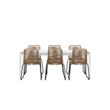 Togo - Jídelní stůl - Bílá / Teak - Allu / Teak - 200*100 _1+ Lindos Stohovací židle - Černá Alu / Latte Latte _6