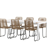 Togo - Jídelní stůl - Bílá / Teak - Allu / Teak - 200*100 _1+ Lindos Stohovací židle - Černá Alu / Latte Latte _6