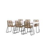 Togo - Jídelní stůl - Bílá / Teak - Allu / Teak - 200*100 _1+ Lindos Stohovací židle - Černá Alu / Latte Latte _6