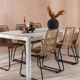 Togo - Jídelní stůl - Bílá / Teak - Allu / Teak - 200*100 _1+ Lindos Stohovací židle - Černá Alu / Latte Latte _6