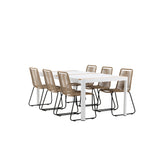 Togo - Jídelní stůl - Bílá / Teak - Allu / Teak - 200*100 _1+ Lindos Stohovací židle - Černá Alu / Latte Latte _6