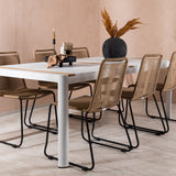 Togo - Jídelní stůl - Bílá / Teak - Allu / Teak - 200*100 _1+ Lindos Stohovací židle - Černá Alu / Latte Latte _6
