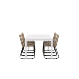 Togo - Jídelní stůl - Bílá / Teak - Allu / Teak - 200*100 _1+ Lindos Stohovací židle - Černá Alu / Latte Latte _6