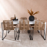 Togo - Jídelní stůl - Bílá / Teak - Allu / Teak - 200*100 _1+ Lindos Stohovací židle - Černá Alu / Latte Latte _6