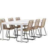 Togo - Jídelní stůl - Bílá / Teak - Allu / Teak - 200*100 _1+ Lindos Stohovací židle - Černá Alu / Latte Latte _6