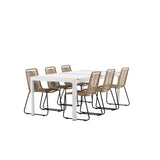 Togo - Jídelní stůl - Bílá / Teak - Allu / Teak - 200*100 _1+ Lindos Stohovací židle - Černá Alu / Latte Latte _6