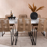 Togo - Jídelní stůl - Bílá / Teak - Allu / Teak - 200*100 _1+ Lindos Stohovací židle - Černá Alu / Latte Latte _6