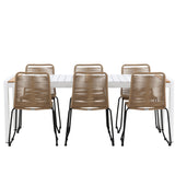 Togo - Jídelní stůl - Bílá / Teak - Allu / Teak - 200*100 _1+ Lindos Stohovací židle - Černá Alu / Latte Latte _6