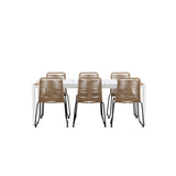 Togo - Jídelní stůl - Bílá / Teak - Allu / Teak - 200*100 _1+ Lindos Stohovací židle - Černá Alu / Latte Latte _6