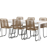 Togo - Jídelní stůl - Bílá / Teak - Allu / Teak - 200*100 _1+ Lindos Stohovací židle - Černá Alu / Latte Latte _6