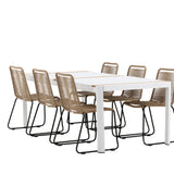 Togo - Jídelní stůl - Bílá / Teak - Allu / Teak - 200*100 _1+ Lindos Stohovací židle - Černá Alu / Latte Latte _6