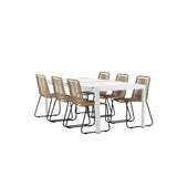 Togo - Jídelní stůl - Bílá / Teak - Allu / Teak - 200*100 _1+ Lindos Stohovací židle - Černá Alu / Latte Latte _6