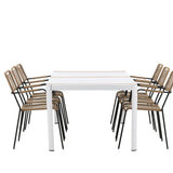 Togo - Jídelní stůl - Bílá / Teak - Allu / Teak - 200*100 _1+ Lindos - Křeslo - Black Alu / Latte Latte _6