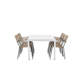 Togo - Jídelní stůl - Bílá / Teak - Allu / Teak - 200*100 _1+ Lindos - Křeslo - Black Alu / Latte Latte _6