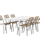 Togo - Jídelní stůl - Bílá / Teak - Allu / Teak - 200*100 _1+ Lindos - Křeslo - Black Alu / Latte Latte _6