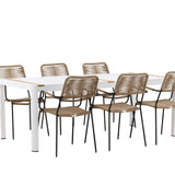 Togo - Jídelní stůl - Bílá / Teak - Allu / Teak - 200*100 _1+ Lindos - Křeslo - Black Alu / Latte Latte _6
