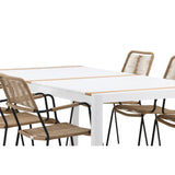 Togo - Jídelní stůl - Bílá / Teak - Allu / Teak - 200*100 _1+ Lindos - Křeslo - Black Alu / Latte Latte _6