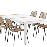 Togo - Jídelní stůl - Bílá / Teak - Allu / Teak - 200*100 _1+ Lindos - Křeslo - Black Alu / Latte Latte _6
