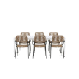 Togo - Jídelní stůl - Bílá / Teak - Allu / Teak - 200*100 _1+ Lindos - Křeslo - Black Alu / Latte Latte _6