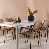 Togo - Jídelní stůl - Bílá / Teak - Allu / Teak - 200*100 _1+ Lindos - Křeslo - Black Alu / Latte Latte _6