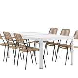 Togo - Jídelní stůl - Bílá / Teak - Allu / Teak - 200*100 _1+ Lindos - Křeslo - Black Alu / Latte Latte _6