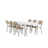 Togo - Jídelní stůl - Bílá / Teak - Allu / Teak - 200*100 _1+ Lindos - Křeslo - Black Alu / Latte Latte _6