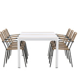Togo - Jídelní stůl - Bílá / Teak - Allu / Teak - 200*100 _1+ Lindos - Křeslo - Black Alu / Latte Latte _6