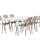 Togo - Jídelní stůl - Bílá / Teak - Allu / Teak - 200*100 _1+ Lindos - Křeslo - Black Alu / Latte Latte _6