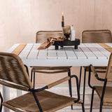 Togo - Jídelní stůl - Bílá / Teak - Allu / Teak - 200*100 _1+ Lindos - Křeslo - Black Alu / Latte Latte _6
