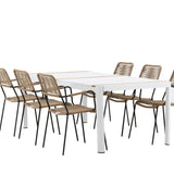 Togo - Jídelní stůl - Bílá / Teak - Allu / Teak - 200*100 _1+ Lindos - Křeslo - Black Alu / Latte Latte _6