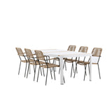 Togo - Jídelní stůl - Bílá / Teak - Allu / Teak - 200*100 _1+ Lindos - Křeslo - Black Alu / Latte Latte _6