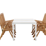 Togo - Jídelní stůl - Bílá / Teak - Allu / Teak - 200*100 _1+ Keňa 5-polohová skládací židle - Teak _6