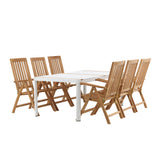 Togo - Jídelní stůl - Bílá / Teak - Allu / Teak - 200*100 _1+ Keňa 5-polohová skládací židle - Teak _6