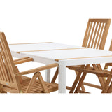 Togo - Jídelní stůl - Bílá / Teak - Allu / Teak - 200*100 _1+ Keňa 5-polohová skládací židle - Teak _6