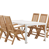 Togo - Jídelní stůl - Bílá / Teak - Allu / Teak - 200*100 _1+ Keňa 5-polohová skládací židle - Teak _6