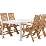 Togo - Jídelní stůl - Bílá / Teak - Allu / Teak - 200*100 _1+ Keňa 5-polohová skládací židle - Teak _6