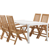 Togo - Jídelní stůl - Bílá / Teak - Allu / Teak - 200*100 _1+ Keňa 5-polohová skládací židle - Teak _6
