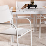 Togo - Jídelní stůl - Bílá / Teak - Allu / Teak - 200*100 + křeslo Santorini (stohovatelné) - Bílá Alu / Bílá textilie _6