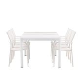 Togo - Jídelní stůl - Bílá / Teak - Allu / Teak - 200*100 + křeslo Santorini (stohovatelné) - Bílá Alu / Bílá textilie _6