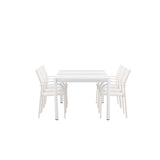 Togo - Jídelní stůl - Bílá / Teak - Allu / Teak - 200*100 + křeslo Santorini (stohovatelné) - Bílá Alu / Bílá textilie _6