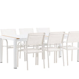 Togo - Jídelní stůl - Bílá / Teak - Allu / Teak - 200*100 + křeslo Santorini (stohovatelné) - Bílá Alu / Bílá textilie _6